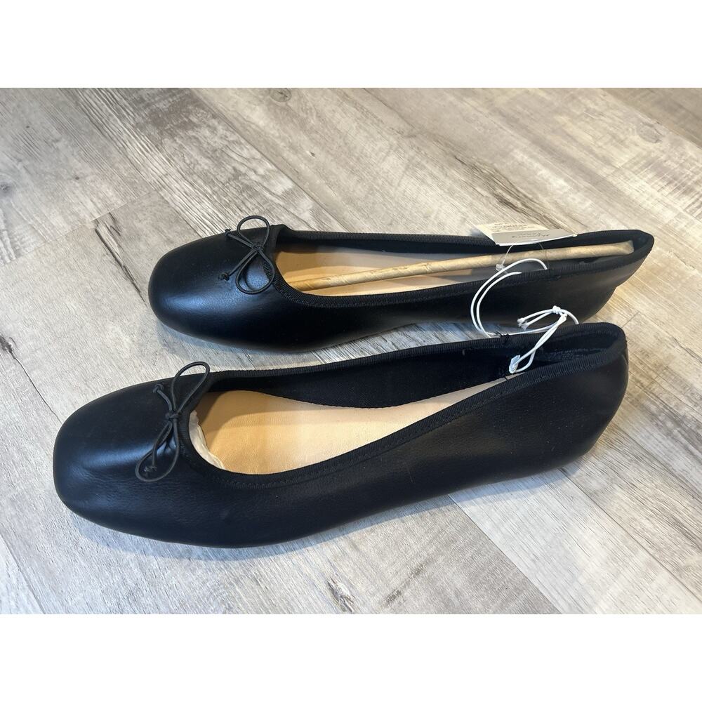 A New Day Women’s Black Ballet Flats Slip-On Round Toe Bow Faux Leather Size 10